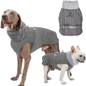 Yanmucy Dog Coats Waterproof Turtleneck Winter Dog Clothes Thickened Dog Warm Jacket with Harness Hole Reflective Coats Jackets for Dogs Vest Coat for Small Medium Large Dogs (Grey, XXL)