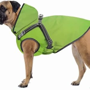 Oslueidy Dog Raincoat with Harness, Waterproof Jacket for Dogs Lightweight Windproof Dog Rain Poncho with Hood, Dog Waterproof Coat Vest Rainwear for Small Medium Large Dogs (Large, Green)