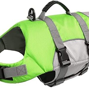 CITÉTOILE Small Dog Life Jacket with Handle and Reflective, Adjustable Dog Life Jacket, Strong Buoyancy, Breathable, Lightweight for Water Sports, Green, M