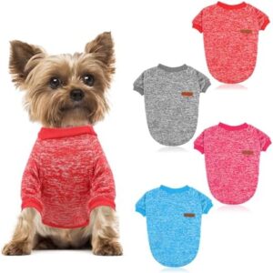 HYLYUN Pack of 4 Dog Jumpers, Small Dogs, Knitted Winter Warm Dog Sweaters, Soft, Comfortable, Puppy Clothes for Small, Medium Dogs, Cats
