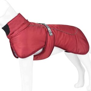Dog Winter Coat, Warm Cuddly Dog Jacket, Adjustable Turtleneck Vest, Reflective, Padded Cotton Clothing for Pets, Windproof for Medium Large Dogs, Wine Red, 6XL