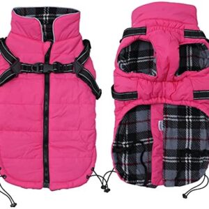 Pethiy -Super Warm Dog Winter Coats with Harness, Dog Jacket with Inner Fleece, Waterproof Small Dog Coat, Winter Vest, Dog Jumper with Chest Strap for Pets, Pink, XL