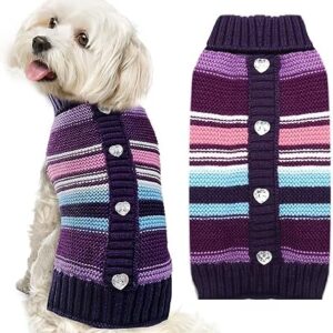 ABRRLO Small Medium Large Dog Jumper, Cold Protection Knitted Clothing, Striped Classic Turtleneck Sweater, Thick Warm Clothes for Chihuahua, Bulldog, Dachshund, Pug, Yorkie, XL