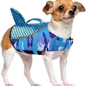 CITÉTOILE Dog Life Jacket Shark with Handle and Reflective, Life Jacket for Small Medium and Large Dogs, Dog Life Jacket Protect Dogs When Swimming in The Sea/Lake/River, Blue, M