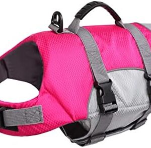 CITÉTOILE Small Dog Life Jacket with Handle and Reflective, Adjustable Dog Life Jacket, Strong Buoyancy, Breathable, Lightweight for Water Sports, Pink, L