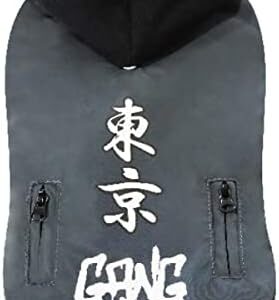Croci Tokyo Gang Dog Jacket with Hood, Back Size 45 Cm, Padded and Adjustable, with Elastic and Hole for Leash and Harness, Gray Color