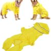 Dog Raincoat with Hood, Slicker Poncho for Large Dogs and Puppies, 4-Leg Rain Jacket with Full Coverage and Reflective (3XL Yellow, Reflective Raincoat with 4 Legs)