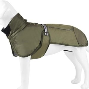 Dog Winter Coat, Warm Cuddly Dog Jacket, Adjustable Turtleneck Vest, Reflective, Padded Cotton Clothes for Pets, Windproof for Medium Large Dogs, Army Green-5XL