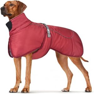 DoggieKit Dog Coats WaterProof Windproof Warm Winter Safe Threaded Reflective Strips Jacket for Medium Large Dogs with Harness Hole Puppy Pet Cold Weather Outfit Clothes Vest (4XL, Red)