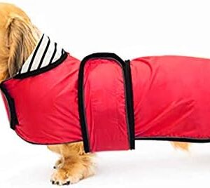 Geyecete Dog Raincoat, Adjustable Waterproof Dog Jacket for Dachshund, Raincoat with Reflective Straps, Rain Jackets with Belt with Velcro Fastening for Miniature Dachshund, Red, L
