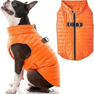Gooby Puffer Vest Dog Jacket - Orange, X-Large - Ultra Thin Zip Up Wind Breaker with Dual D Ring Leash - Water Resistant Small Dog Sweater Coat - Dog Clothes for Small Dogs Boy or Medium Dogs