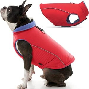 Gooby Sports Vest Dog Jacket - Red, X-Small - Reflective Dog Vest with D Ring Leash - Warm Fleece Lined Small Dog Sweater, Hook and Loop Closure - Dog Clothes for Small Dogs Boy or Girl Dog Sweater