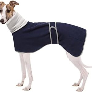 Greyhound Cosy Fleece Jumper, Dog Winter Coat with Warm Fleece Lining, Outdoor Dog Apparel with Adjustable Bands for Medium, Large Dog -Blue-L