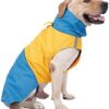 Karlepet Dog Rain Jacket/Waterproof/with Reflective Light Strips/with Belt Hole and Velcro Fastening/for Medium and Large Dogs/Warschbar/Quick Dry (XXL, Yellow and Blue)