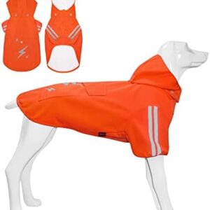Kickred Dog Rain Jacket, Waterproof Dog Rain Jacket with Hood, Adjustable and Lightweight with Reflective Stripes, Dog Raincoats for Small Medium Large Dogs (Orange, L)