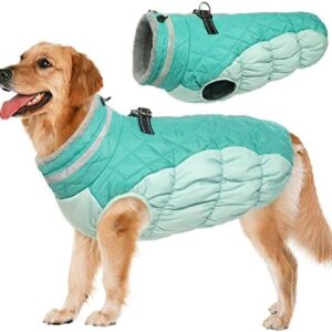 Lelepet Waterproof Dog Coat, Winter Windproof Dog Jacket with Harness, Warm Reflective Snowsuit Winter Vest, Cold Weather Dog Jumper for Small Medium Large Dogs (Mint Green, 2XL)