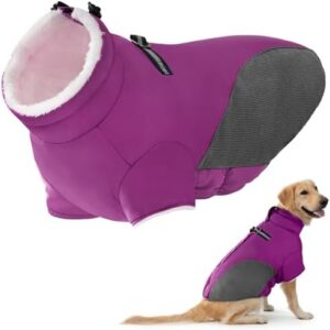 Oslueidy Dog Winter Jackets Warm Coats, Dogs Windproof Cold Weather Clothes, Cozy Fleece Lined Winter Puppy Vest, Reflective Zipped Pet Apparel for Small Medium Large Dogs (XX-Large, Purple)