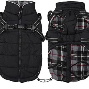 Pethiy - Winter Coat for Dogs with Built-in Harness, Warm Fleece Dog Jacket, Waterproof Dog Clothes with Harness, Outdoor Sweater for Medium and Small Dogs, Black - XL