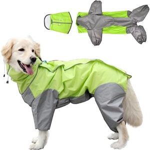 Raincoat for Dogs, Dog Raincoat, Waterproof Dog Coat with Hood, Lightweight Rain Jacket Dog Suitable for Medium and Large Dogs, Dog Playground and Holidays with Dog, Green (24)
