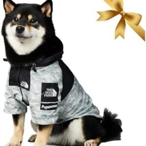 Vivi Bear Dog Raincoat, Waterproof Dog Jacket with Hood and Adjustable Waist Strap, Raincoat, Ultralight Breathable Dog Hoodie for Medium and Large Dogs, Grey, 2XL