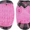CITÉTOILE Warm Dog Jumper, Turtleneck Knitted Dog Jumper with Check Pattern, Puppy Clothes with Lead Holes for Autumn Winter, Warm Coat Clothing for Small, Medium, Large Pets, Pink, XL