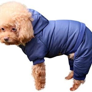 JoyDaog Fleece Lined Dog Coat with Removable Hood and Rear Legs Warm Puppy Jacket in Winter (Blue M)
