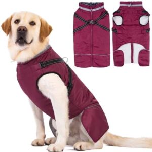 Axcimond Dog Jacket with Harness, Waterproof Dog Coat, Warm Dog Jacket, Reflective Winter Dog Clothes, Winter Coat for Small, Medium, Large Dogs, Fleece Coat for Dogs, Winter Jacket, Dog Jumper