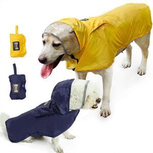 BePetMia Rain Jacket for Dogs, Waterproof Dog Coat with Hood, Adjustable Dog Coat for Small, Medium and Large Dogs (XXL: Neck 55-60 cm, Chest 70-82 cm, Blue)