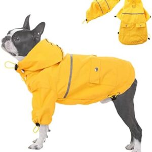 Dog Coat Waterproof, Dog Raincoat Windproof Jacket Reflective Puppy Vest Snow-proof with Hood Detachable Rainwear Lightweight Poncho Adjustable with Pocket and Leash Hole(L)