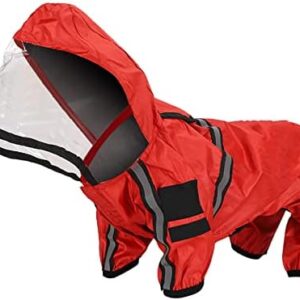 Dog Raincoat, Pet Rain Jacket, Dog Raincoat with Hood, Flexible 4-Leg Dog Raincoat, Lightweight (Red)