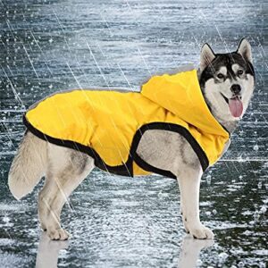 Idepet 2-in-1 Dog Waterproof Jacket Raincoat,Pet Lightweight Jumpsuit Dog Hooded Full-Cover Breathable Rain Poncho with Harness Hole Reflective Strip for Small Medium Large Dogs (Yellow, M)
