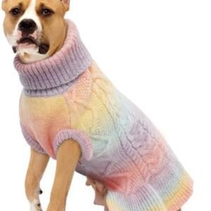 Lelepet Dog Sweater Dress Large Dog Sweaters for Girls Turtleneck Pullover Dog Knitwear Cable Knit Warm Dog Dress Puppy Dog Sweaters for Large Dogs Fall Pet Sweater with Leash Hole, Pug, Bulldog, XL