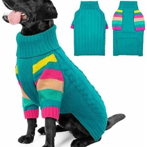 OUOBOB Dog Sweater, Large Dog Sweaters for Dogs Girls Boys, Turtleneck Pullover Winter Green Dog Vest, Christmas Dog Outfits, Pet Sweatshirt Apparel Knitwear, Golden Retriever, Labrador, Rottweiler XL