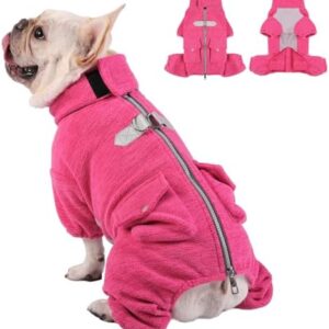 PUZAUKAL Dog Winter Coat Soft Polar Fleece Dog Jacket High Collar with Leash Hole Warm Dog Clothes Windproof for Cold Weather Jumpsuit with Zipper for Puppy-Pink(L)