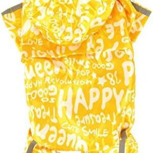 Pet Queen PQ All Over Pattern Raincoat, Yellow, Size 5