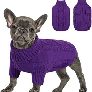 Queenmore Small Dog Pullover Cold Weather Cable Knitwear Classic Turtleneck Thick Warm Clothes for Chihuahua Bulldog Dachshund Pug (Purple, X-Large)