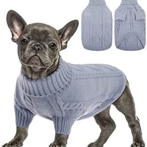Queenmore Small Dog Pullover Sweater, Cold Weather Cable Knitwear, Classic Turtleneck Thick Warm Clothes for Chihuahua, Bulldog, Dachshund, Pug, Yorkie (Grey, X-Large)
