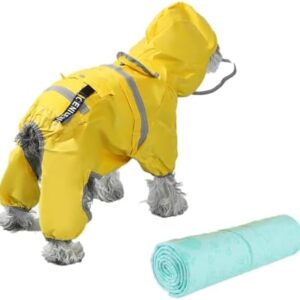 VIVIIHOO Waterproof Dog Raincoat - Dog Raincoat with Reflective Stripes and Hood - Rain Jacket for Dogs - Dog Rain Cover - Yellow (1 Piece)