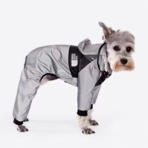 Vivi Bear Dog Raincoat with Hood and Collar Hole, Waterproof, Windproof Dog Jacket with Four Legged Protection, Rain Jacket for Small Dogs and Puppies, Grey XL