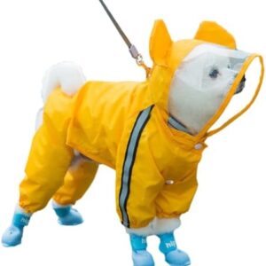Waterproof Dog Raincoat with Reflective Band,Clear Hooded Rain Jacket for Dogs Puppies,Breathable Raincoat Jacket with Harness Leash Hole,Lightweight Rainwear for Small Medium Large Dogs (XX-Large)
