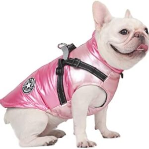 DoggieKit Dog Cat Coats Jackets Dogs Underbelly Harness attached Warm Vest Winter Reflective Cotton Outfit Clothes Safety Waterproof Pet Coat For Small Medium Large Dogs (XXL, Pink)