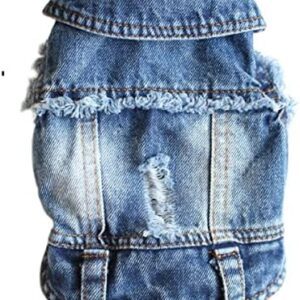 Ducomi Fonzie Dog Denim Jacket - Denim Vest for Small and Medium Dogs - Vintage Look and Distressed Look - Sizes XS to XXL (Washed, XXL)