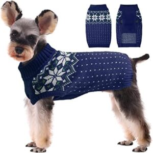 Kuoser Dog Cat Knitted Sweater, Puppy Christmas Warm Knitwear Pet Winter Jumper Vest, Snowflake Pattern Small Medium Dogs Turtleneck Cold Weather Pullover for Holiday Xmas