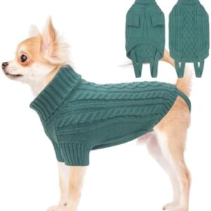 LiebeDD Dog Jumpers Small Christmas Dog Jumper for Puppy Small Medium Large Dogs, Knitted Dog Fleece Jumper Sweater Clothes Winter Warm Dog Christmas Outfit with Harness Hole, Blue Green, S