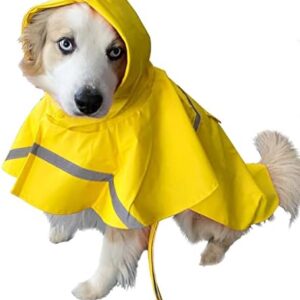 OCSOSO Pet Dog Slicker Raincoat Gear Brite Rain Jackets Dog Cat Hooded with Reflective Band (Yellow, S/M Back: 14"(35cm))
