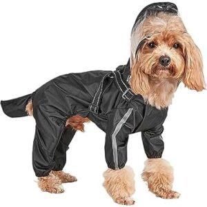 Rain Jacket for Dogs, Dog Raincoat Waterproof with Reflective Stripes, Small Dog Raincoat, Dog Coat with Hood, Lightweight Dog Raincoat, Suitable for Small Dogs (XL, Black)