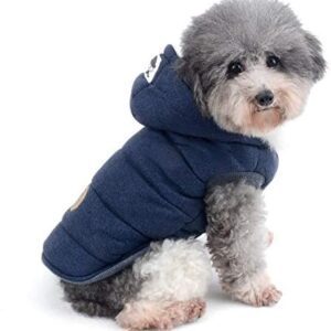 Ranphy Cotton Fleece Small Dog Jackets Hoodie for Cold Weather Girl Boy Puppy Cat Winter Coat Sweater 2 Leg Hooded Outfits Pet Soft Vest Clothes Apparel for Chihuahua Poodle Teacup Dog Blue XL
