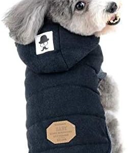 Zunea Dog Winter Coat for Small Dogs Soft Fleece Winter Jackets Hoodie Windproof Puppy Coat Vest Chihuahua Dog Clothing Cat Cold Weather Black L